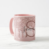 Mug Rose Gold Monogramme Paillettes Goutte Fard Rose T (Devant gauche)