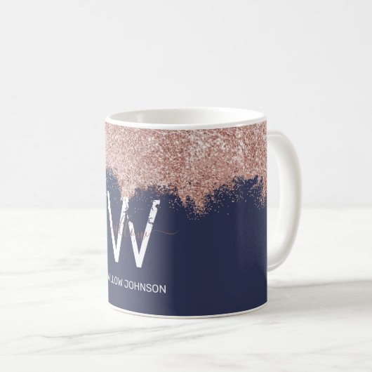 Mug Rose Gold Navy Blue Girl Parties scintillant pouss (Devant droit)