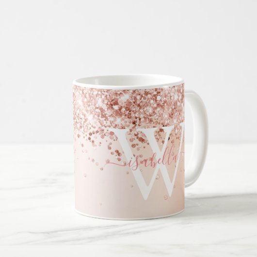 Mug Rose Gold Nom du script Monogramme (Devant droit)