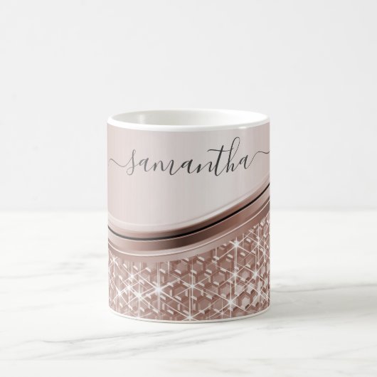 Mug Rose Gold Nom Manuscrit Paillettes Brillants (Centre)