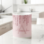 Mug Rose Gold Pailleté Monogramme Nom & Initiale