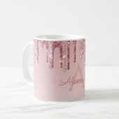 Mug Rose Gold Pailleté Monogramme Nom & Initiale (Devant gauche)