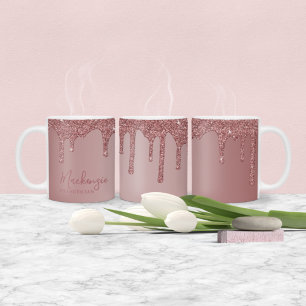 Mug Rose Gold Pailleté Personnalisé Glitter Drips