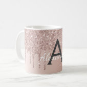 Mug Rose Gold - Pailleté Rose Monogramme Nom (Devant gauche)