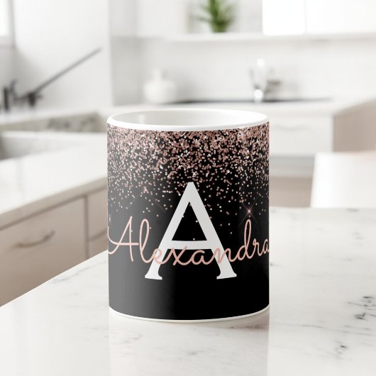 Mug Rose Gold - Pailleté Rose Monogramme Nom
