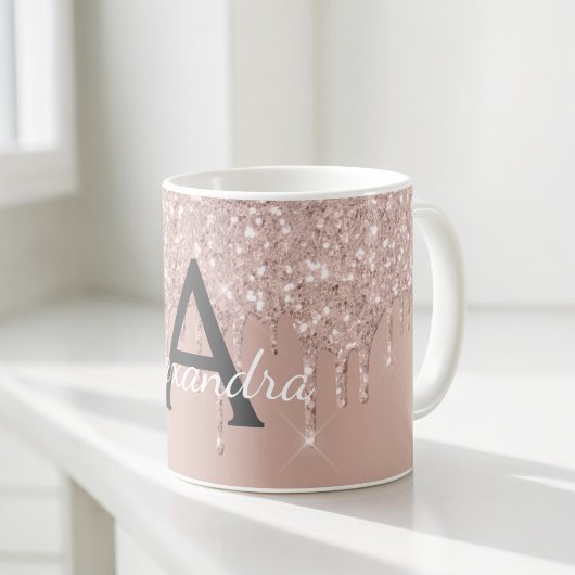 Mug Rose Gold - Pailleté Rose Monogramme Nom