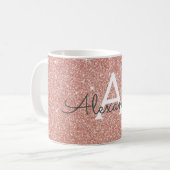 Mug Rose Gold - Pailleté Rose Monogramme Nom (Devant gauche)