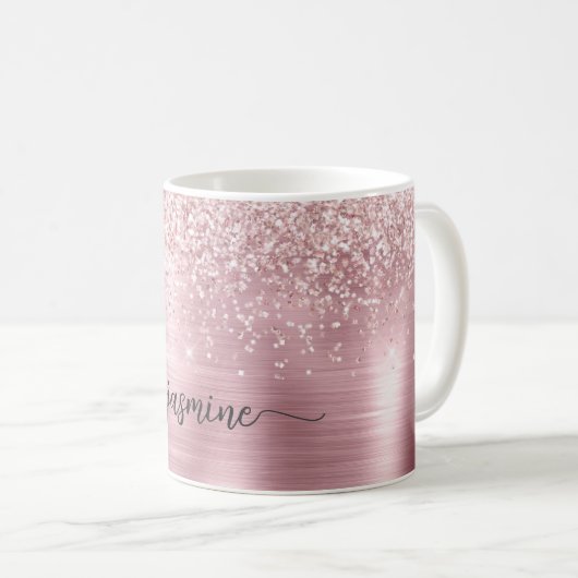 Mug Rose Gold Pailleté Signature Monogramme Ombré Méta (Devant droit)
