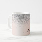 Mug Rose Gold - Pailletés Rose Blush Monogramme Argent (Devant gauche)