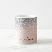 Mug Rose Gold - Pailletés Rose Blush Monogramme Argent (Centre)