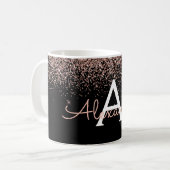 Mug Rose Gold - Paillette Rose Monogramme Nom (Devant gauche)