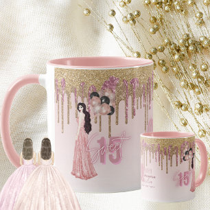Mug Rose Gold Quinceanera cadeau personnalisé Cheveux 