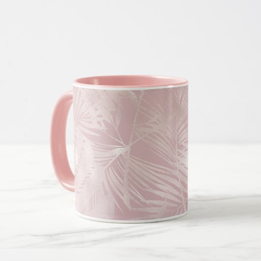 Mug Rose Gold rose Botanique Tropical Palm Tree Feuill (Devant gauche)