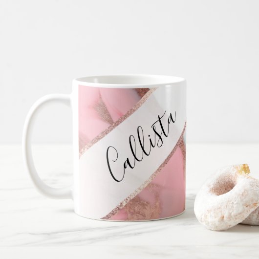 Mug Rose Gold Rose Girly Moderne Marbre Peint (Avec donut)