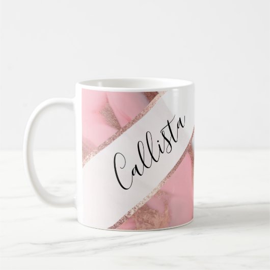 Mug Rose Gold Rose Girly Moderne Marbre Peint (Gauche)