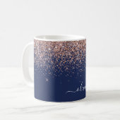 Mug Rose Gold Rose Pâle Bleu Marine Pailleté Monogramm (Devant gauche)