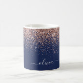 Mug Rose Gold Rose Pâle Bleu Nuit Paillettes Monogramm (Centre)
