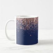 Mug Rose Gold Rose Pâle Bleu Nuit Paillettes Monogramm (Gauche)