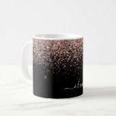 Mug Rose Gold - Rose Pâle Noir Paillettes Pailleté Nom (Devant gauche)