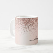 Mug Rose Gold - Rose Pâle Pailleté Monogramme Nom (Devant gauche)