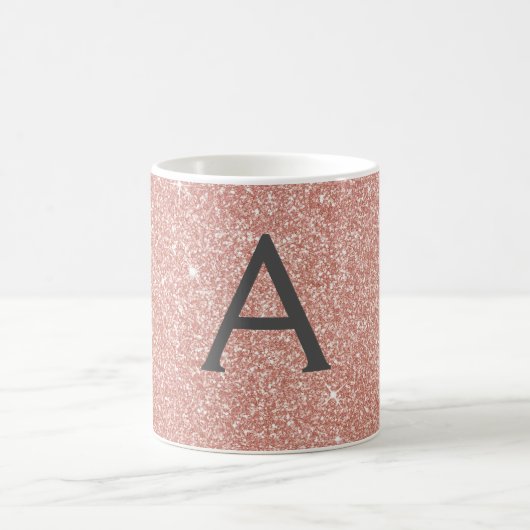 Mug Rose Gold Sparkle Glitter Monogram (Centre)