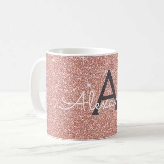 Mug Rose Gold Sparkle Glitter Monogram (Devant gauche)