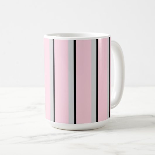 Mug Rose, gris, noir, impression rayée (Devant droit)
