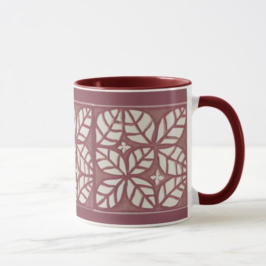Mug Rose-marron et motif de feuille blanche (Droite)