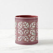 Mug Rose-marron et motif de feuille blanche (Centre)