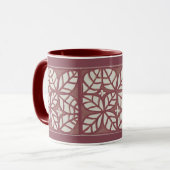 Mug Rose-marron et motif de feuille blanche (Devant gauche)
