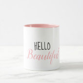 Mug Rose moderne Bonjour belle citation (Centre)