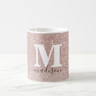 Mug Rose moderne  or rose Parties scintillant Monogram