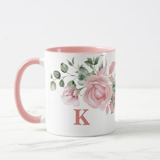 Mug Rose Monogramme Nom Femme (Gauche)