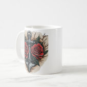 Mug Rose néo-traditionnel et tatouage Ancre (Devant gauche)