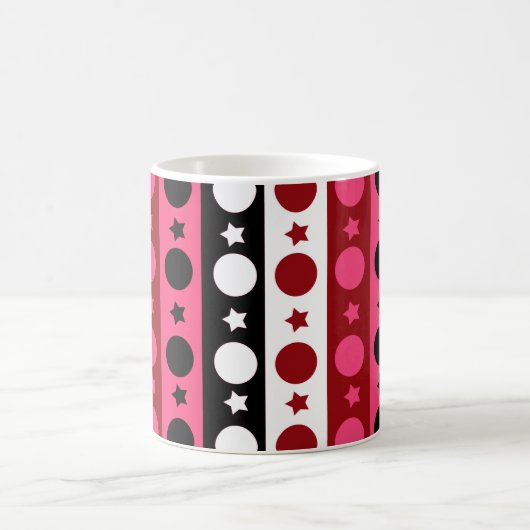 Mug Rose noir blanc Cercle Étoiles rayures Design (Centre)