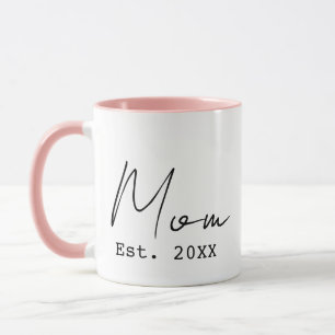 Mug Rose Noir Élégant Script Nouvelle Maman Année d'An