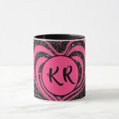 Mug Rose Noir Glam Abstrait Monogramme Initiales (Centre)