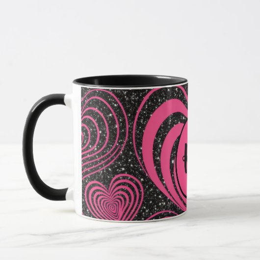 Mug Rose Noir Glam Abstrait Monogramme Initiales (Gauche)