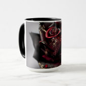 Mug Rose noir orné (Devant gauche)