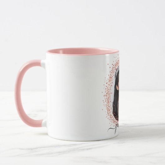Mug Rose or blanc photo parties scintillant nom script (Gauche)