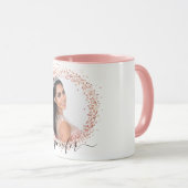 Mug Rose or blanc photo parties scintillant nom script (Devant droit)