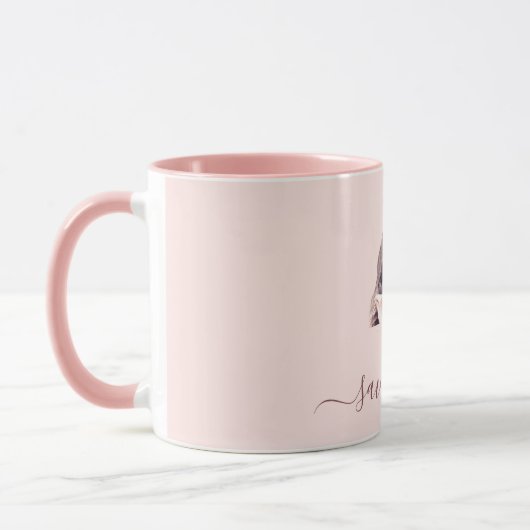 Mug Rose or blush monogramme nom initial photo (Gauche)