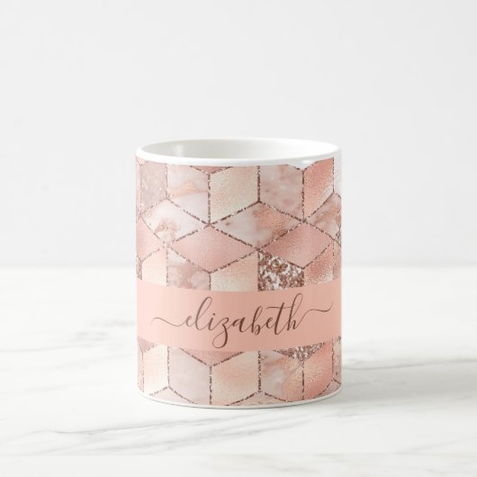 Mug Rose or cube nom de marbre glittert script (Centre)