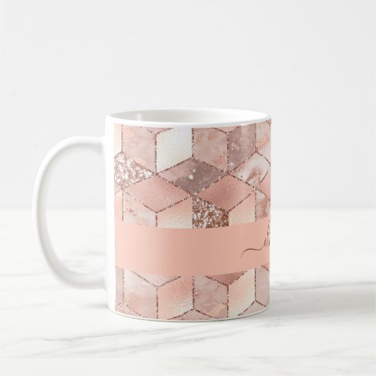 Mug Rose or cube nom de marbre glittert script (Gauche)