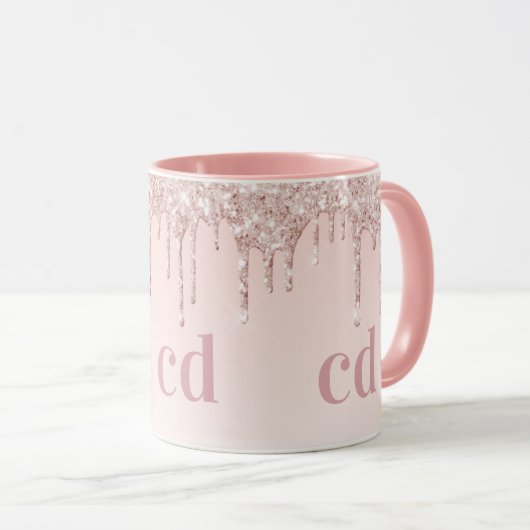Mug Rose or gouttes initiales monogramme (Devant droit)