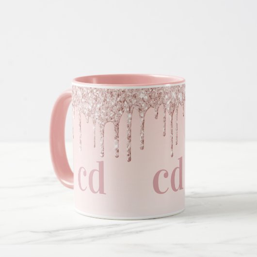 Mug Rose or gouttes initiales monogramme (Devant gauche)