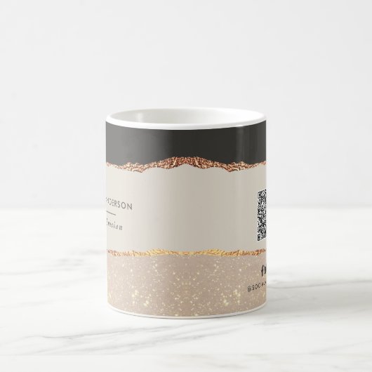 Mug Rose or noir élégant moderne girly prix QR code (Centre)