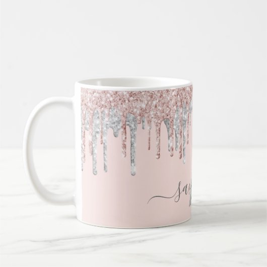 Mug Rose or parties scintillant blush argent nom monog (Gauche)