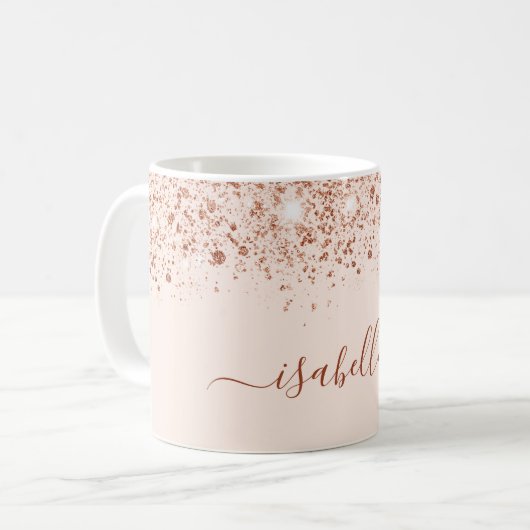 Mug Rose or parties scintillant nom script glam (Devant gauche)