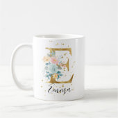 Mug Rose or Pastel Floral Aquarelle Monogramme E (Gauche)